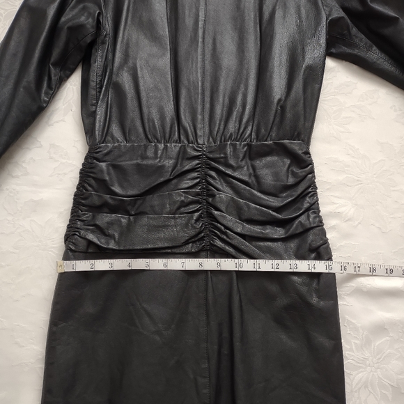 Leather ruched vintage trench dress  double breasted - Picture 8 of 16